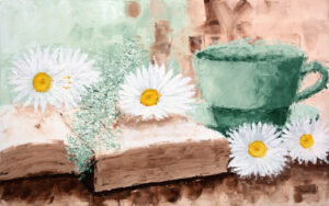 painting of book with flowers, Happy Story
