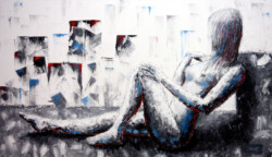 painting of girl laying naked on the roof, On the Roof