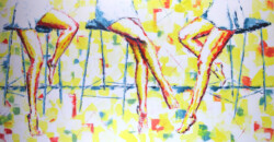 original paintigs of legs 3 friends sitting at a bar by Lubosh Valenta, Summer Friendship