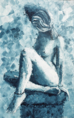 acrylic blue painting, artistic nude, In The Dawn