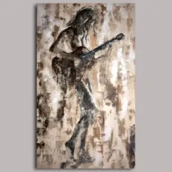 Chords of Dance – abstract nude with guitar, palette-knife painting on canvas by Lubosh Valenta.